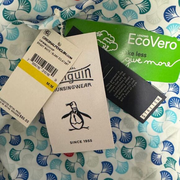 PENGUIN Mens Short Sleeve Button Down Stretch Geometric Casual Shirt NWT Medium - Picture 8 of 9